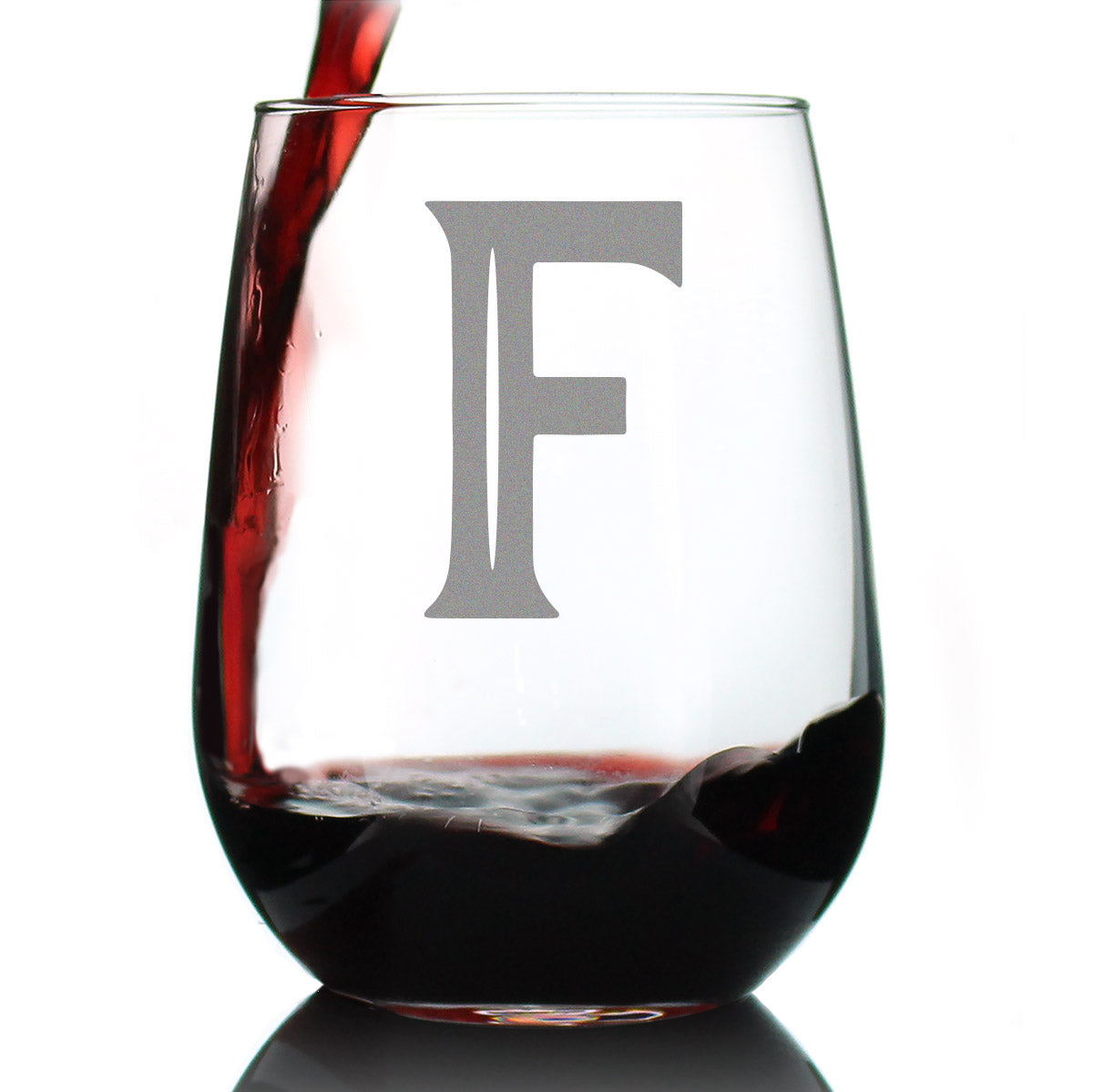 Monogram Bold Letter F - Stemless Wine Glass - Personalized Gifts for Women and Men - Large Engraved Glasses