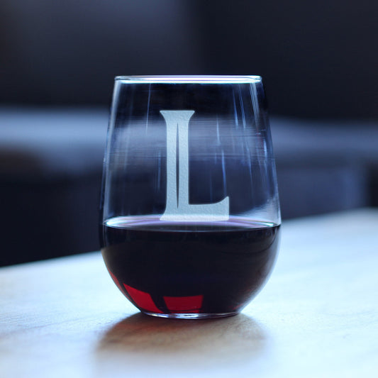 Monogram Bold Letter L - Stemless Wine Glass - Personalized Gifts for Women and Men - Large Engraved Glasses