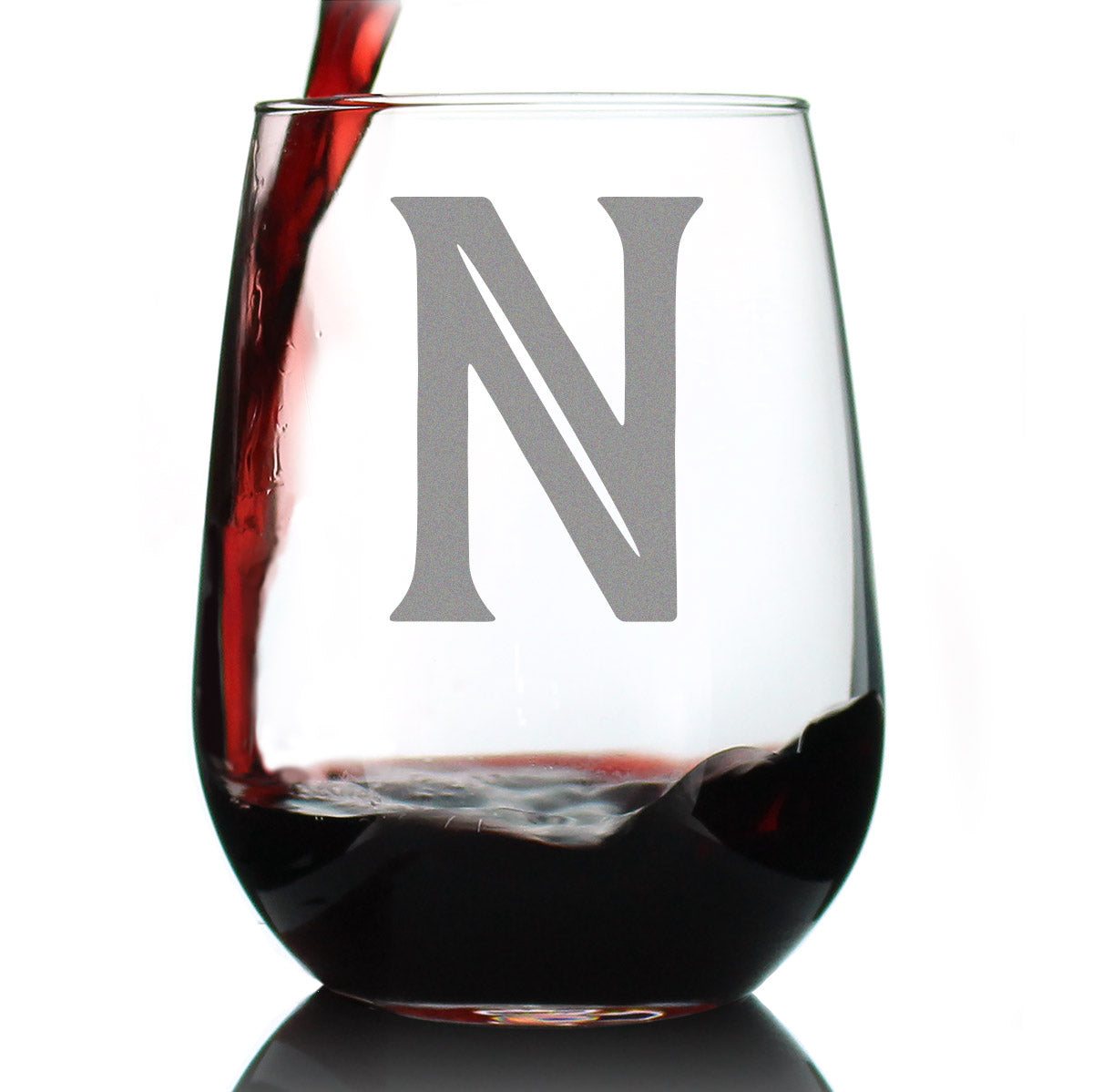 Monogram Bold Letter N - Stemless Wine Glass - Personalized Gifts for Women and Men - Large Engraved Glasses