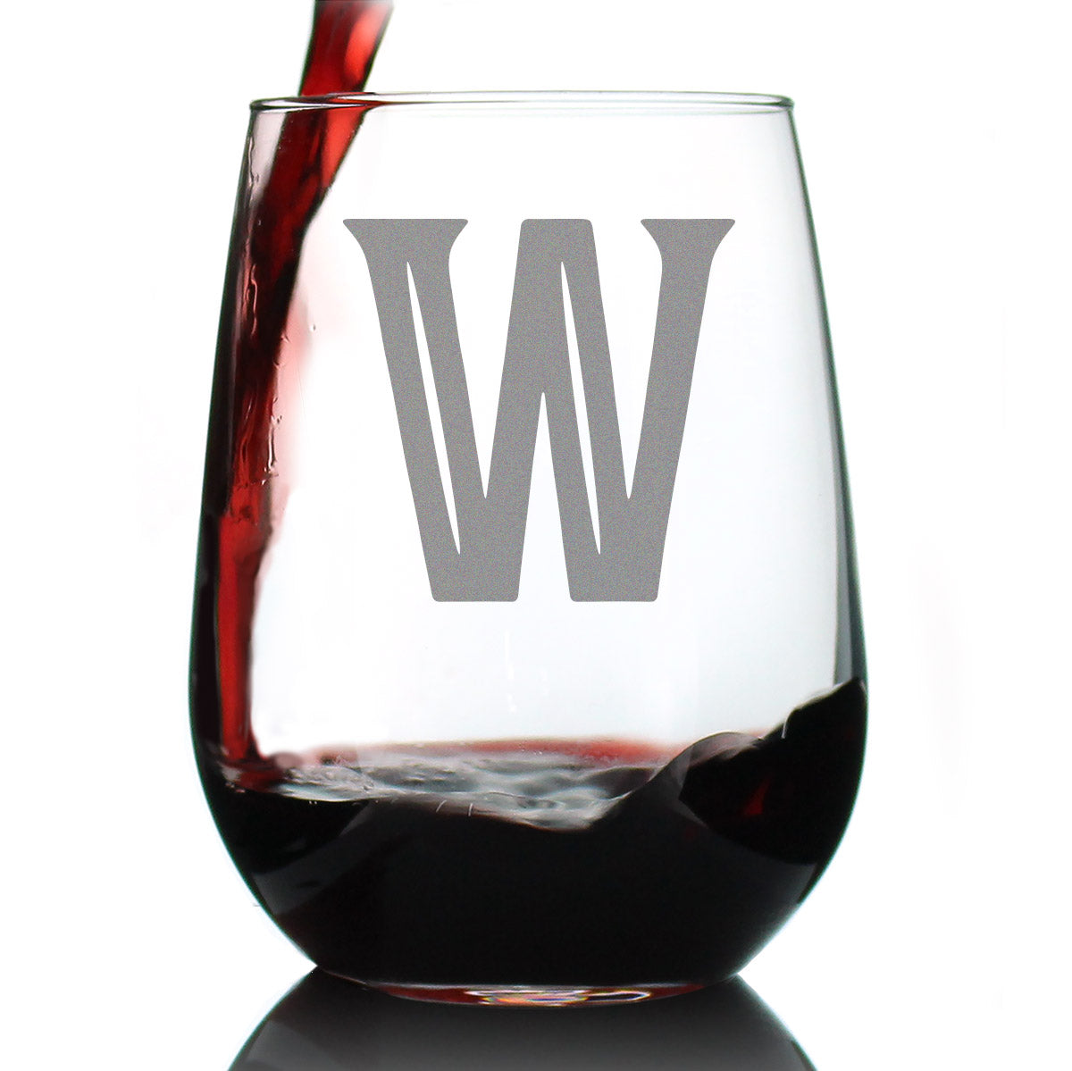 Monogram Bold Letter W - Stemless Wine Glass - Personalized Gifts for Women and Men - Large Engraved Glasses