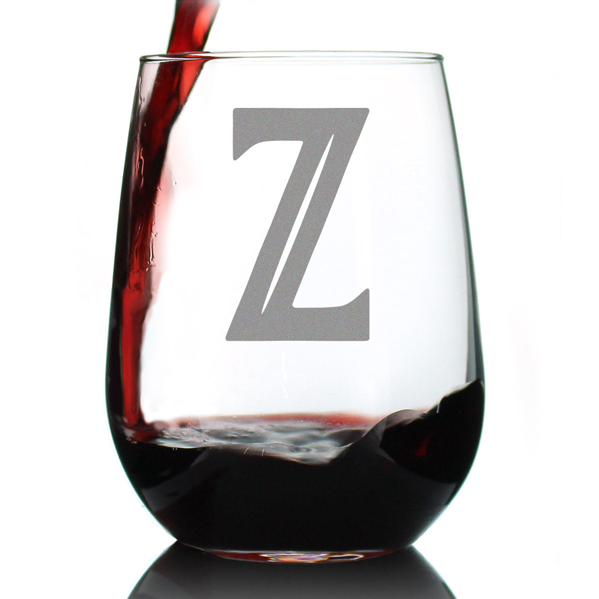 Monogram Bold Letter Z - Stemless Wine Glass - Personalized Gifts for Women and Men - Large Engraved Glasses