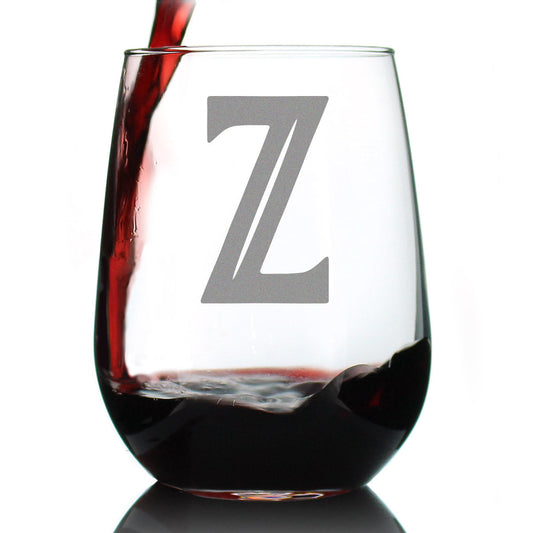 Monogram Bold Letter Z - Stemless Wine Glass - Personalized Gifts for Women and Men - Large Engraved Glasses