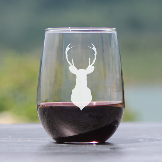 Deer Head - 17 Ounce Stemless Wine Glass