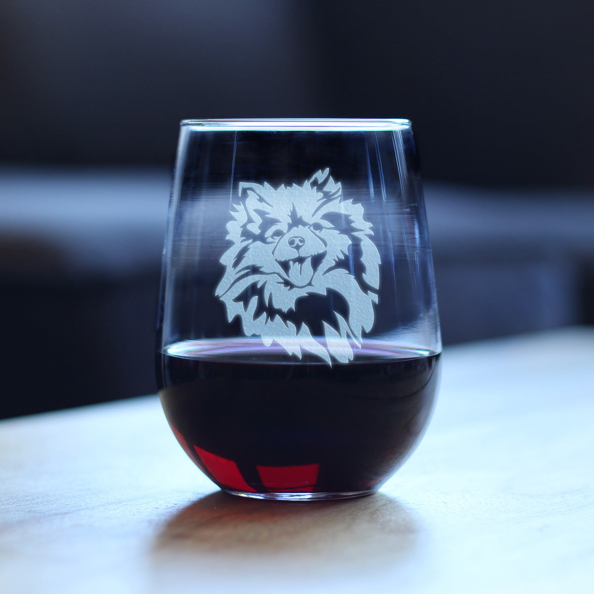 Pomeranian Face Stemless Wine Glass - Cute Dog Themed Decor and Gifts for Moms & Dads of Pomeranians- Large 17 Oz