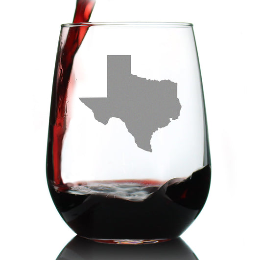 Texas State Outline Stemless Wine Glass - State Themed Drinking Decor and Gifts for Texan Women & Men - Large 17 Oz Glasses