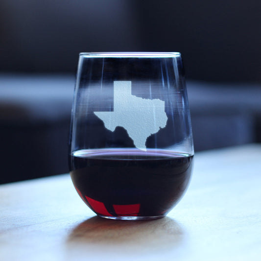 Texas State Outline Stemless Wine Glass - State Themed Drinking Decor and Gifts for Texan Women & Men - Large 17 Oz Glasses