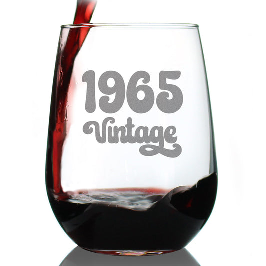 Vintage 1965 - 61st Birthday Stemless Wine Glass Gifts for Women & Men Turning 61 - Bday Party Decor - Large Glasses