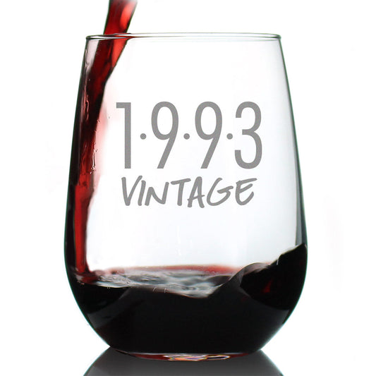 Vintage 1993 - 33rd Birthday Stemless Wine Glass Gifts for Women & Men Turning 33 - Bday Party Decor - Large Glasses