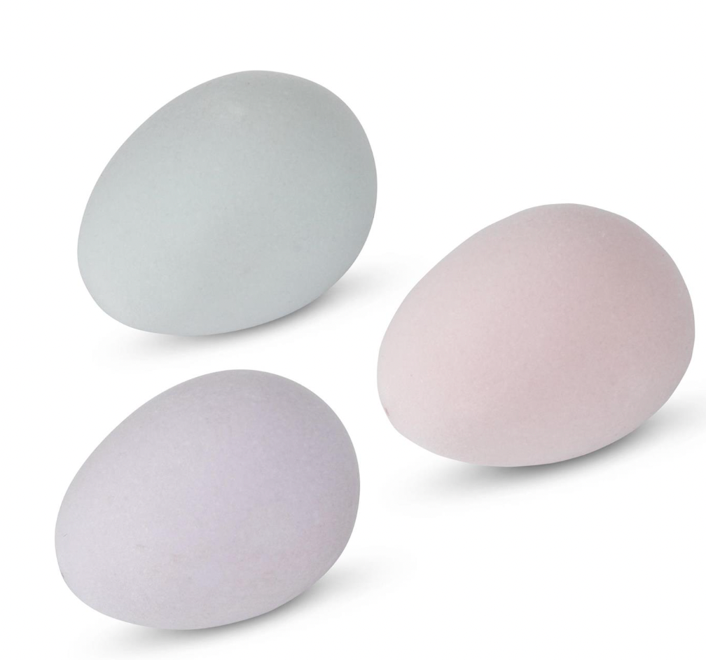 3.25" Resin Pastel Flocked Eggs (3 Colors) - SET OF 3