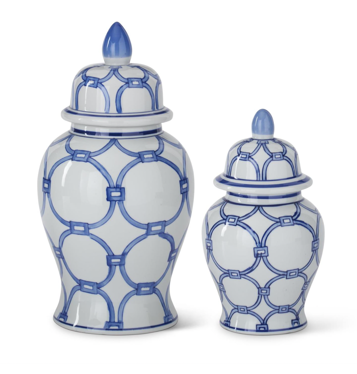 Set of 2 Blue & White Ceramic Ginger Jars