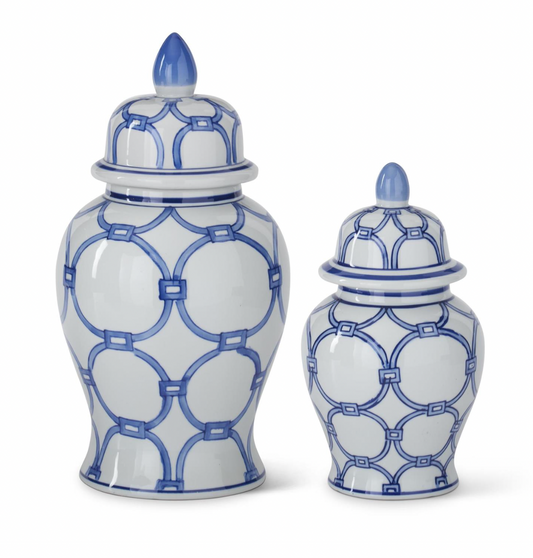 Set of 2 Blue & White Ceramic Ginger Jars