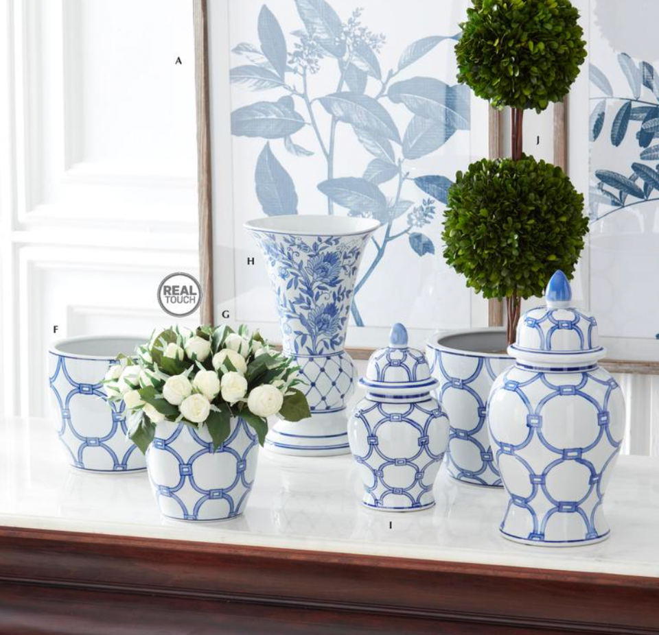 Set of 2 Blue & White Ceramic Ginger Jars