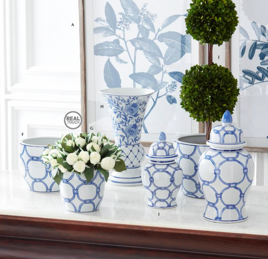 Set of 2 Blue & White Ceramic Ginger Jars