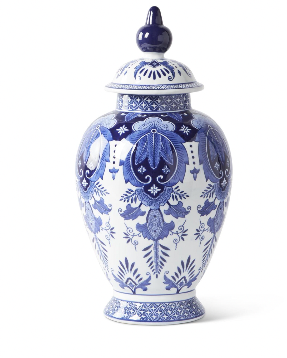 20.5" Ceramic Blue & White Chinoiserie Lidded Ginger Jar