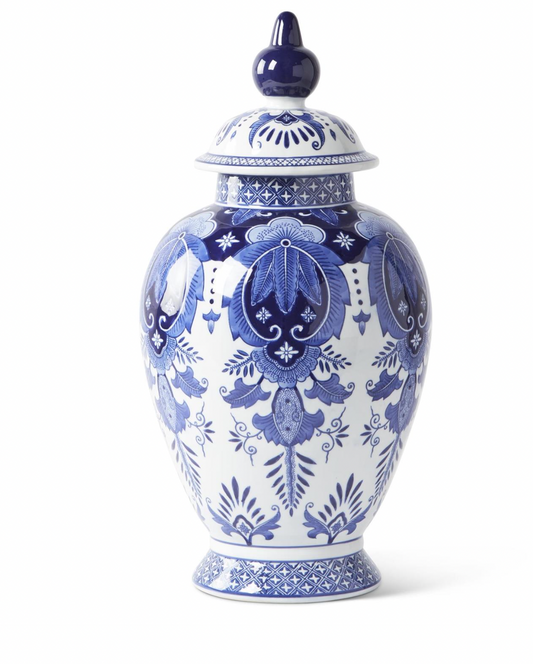 20.5" Ceramic Blue & White Chinoiserie Lidded Ginger Jar