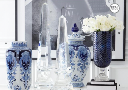 20.5" Ceramic Blue & White Chinoiserie Lidded Ginger Jar