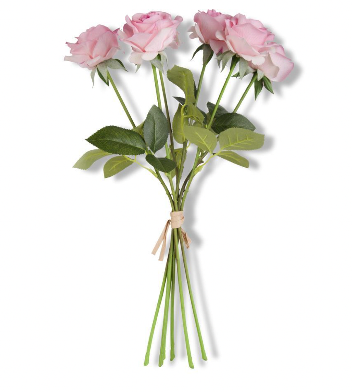 17" Pink Real Touch Full Bloom Rose Stem w/Foliage Bundle (6 Stems)