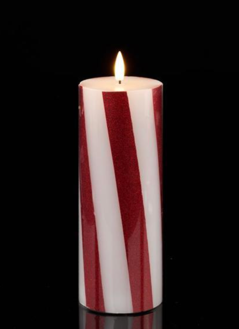 Candy Cane Lane - 8"H FLAMELESS CANDY CANE CANDLE RED/WHITE LED