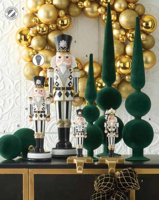 ROYAL COURT - 20" & 14" Black & White Harlequin Check LED Nutcrackers - SET OF 2