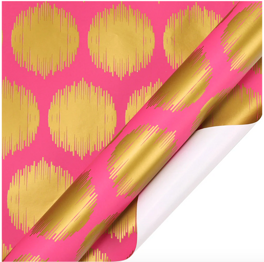 Pink with Metallic Gold Design Wrapping Paper Roll 30" x 10'