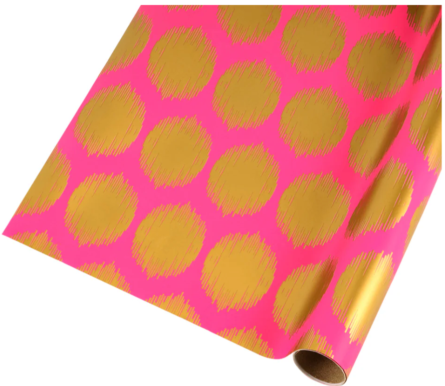 Pink with Metallic Gold Design Wrapping Paper Roll 30" x 10'