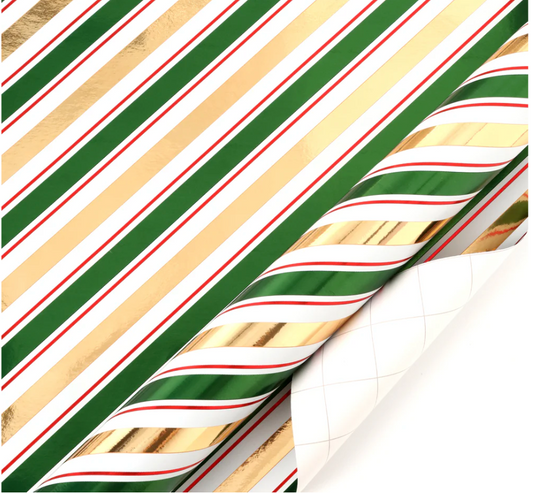 Diagonal Metallic Stripe Christmas Wrapping Paper Roll 30" x 10'