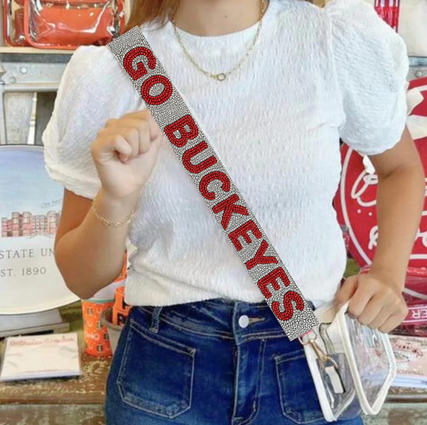 Ohio State Buckeyes Beaded Purse Strap | OSU Game Day Bag Strap