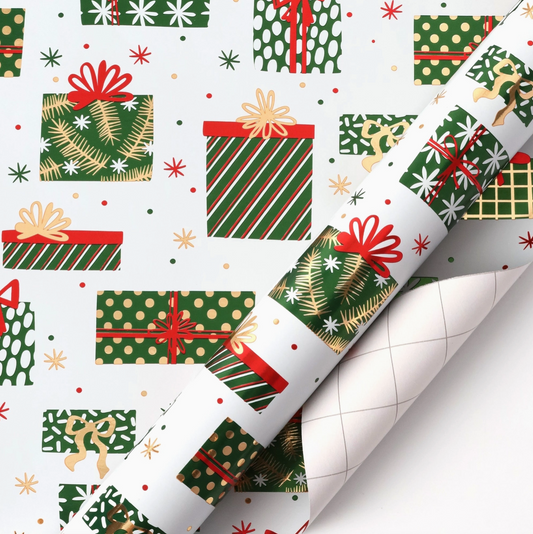 Christmas Presents and Bows Wrapping Paper Roll 30" x 10'