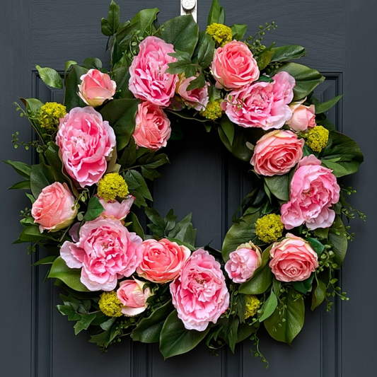 Rose, Peony, and Magnolia Leaf Wreath