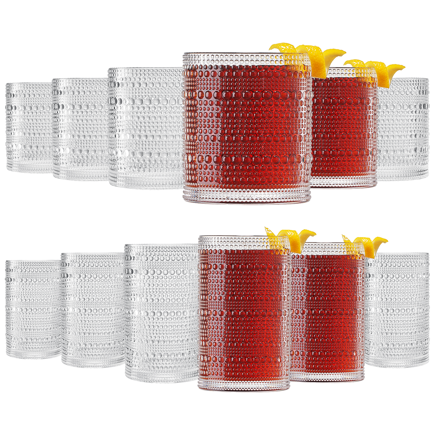 Barcelona Acrylic Hobnail Lowball & Highball Glassware, Set of 12