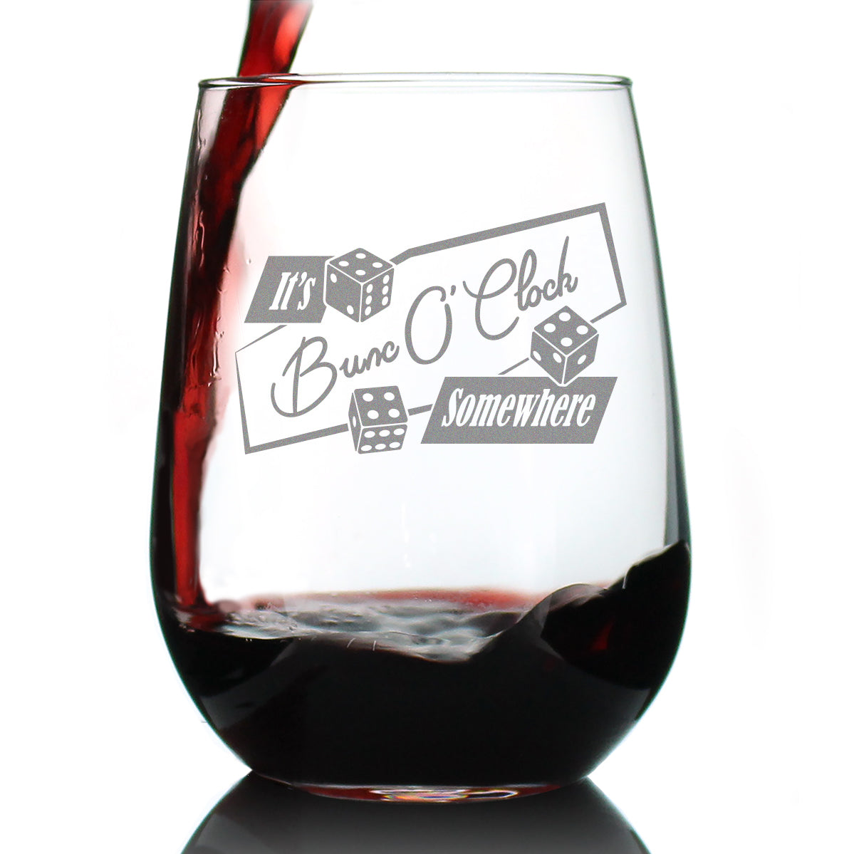 BuncO 'Clock Somewhere Stemless Wine Glass - Bunco Decor and Bunco Gifts for Women - Large 17 Oz Glasses