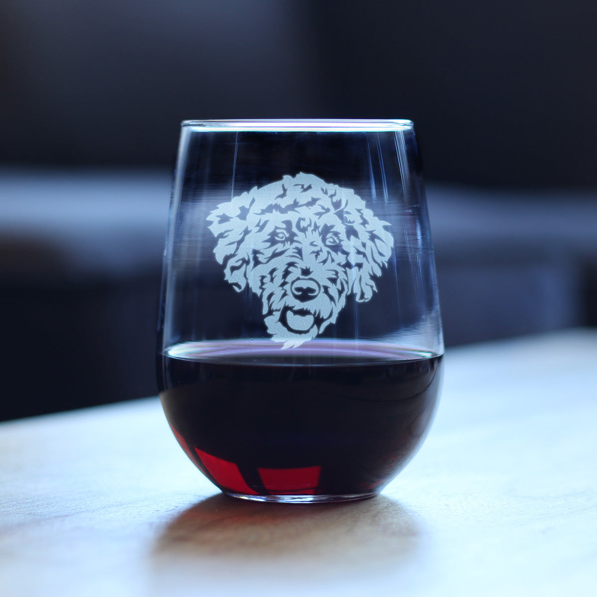 Labradoodle Face - Stemless Wine Glass - Labradoodle Gifts for Dog Lovers Women & Men - Large 17 Ounce Glasses
