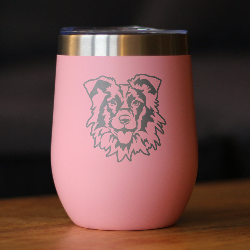 Border Collie Face - Wine Tumbler