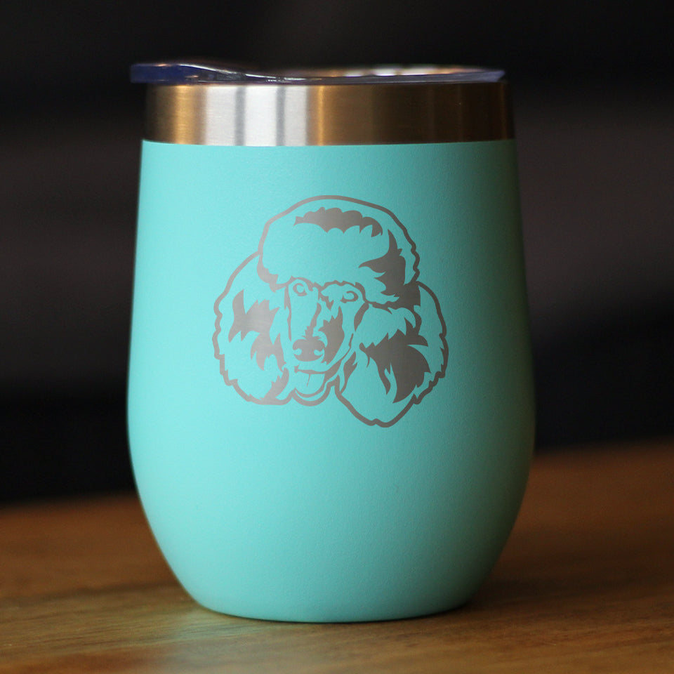 Poodle Happy Face - Wine Tumbler Glass with Sliding Lid - Stainless Steel Insulated Mug - Poodle Dog Gift for Women and Men
