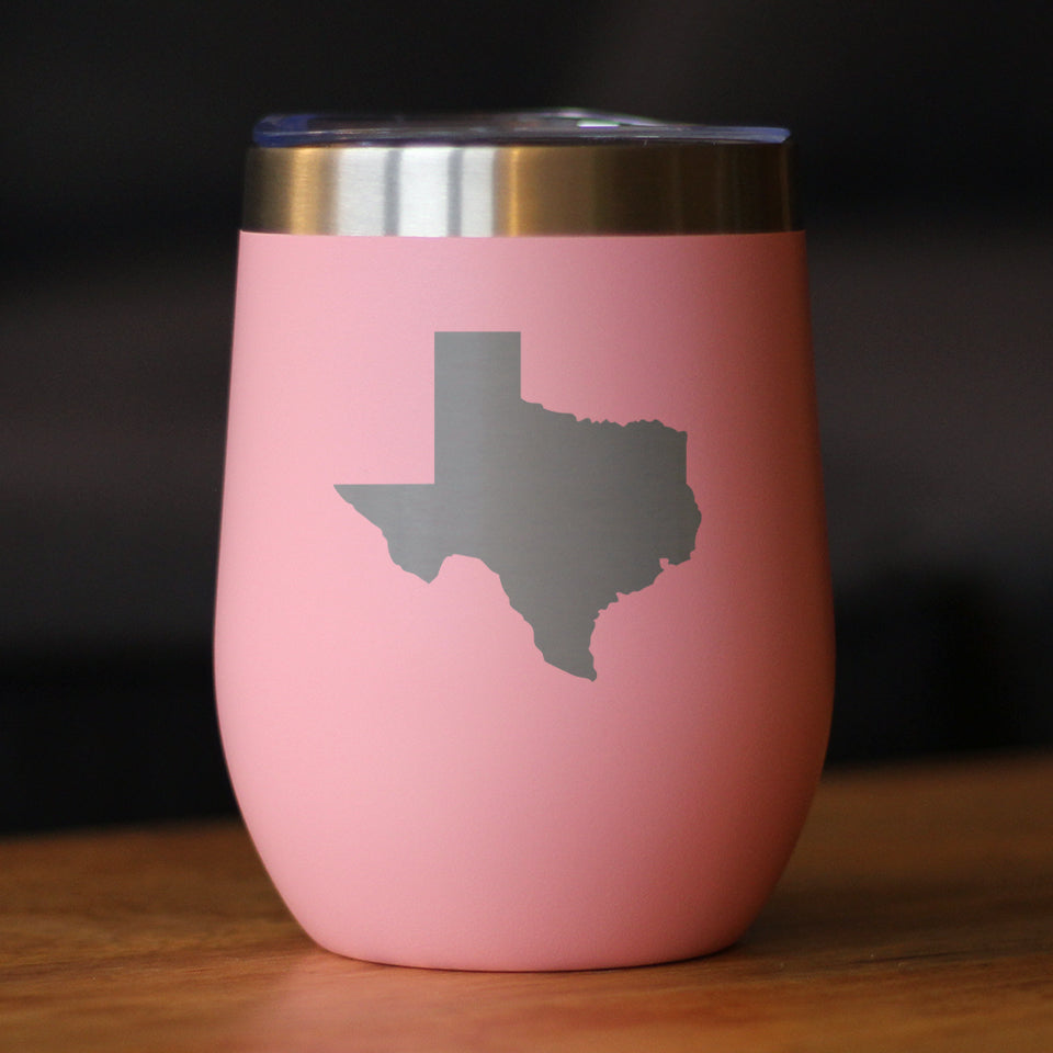Texas State Outline - Wine Tumbler Glass with Sliding Lid - Stainless Steel Insulated Mug - State Themed Decor and Gifts for Texan Women & Men