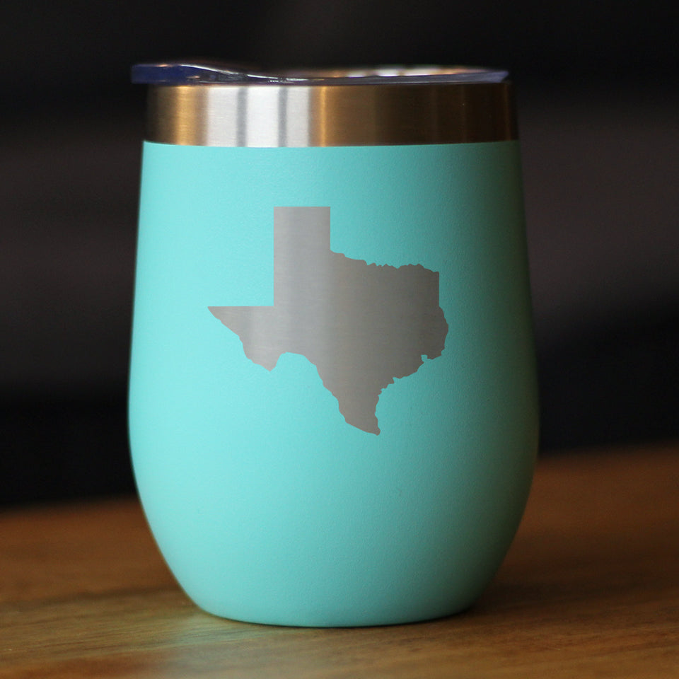 Texas State Outline - Wine Tumbler Glass with Sliding Lid - Stainless Steel Insulated Mug - State Themed Decor and Gifts for Texan Women & Men