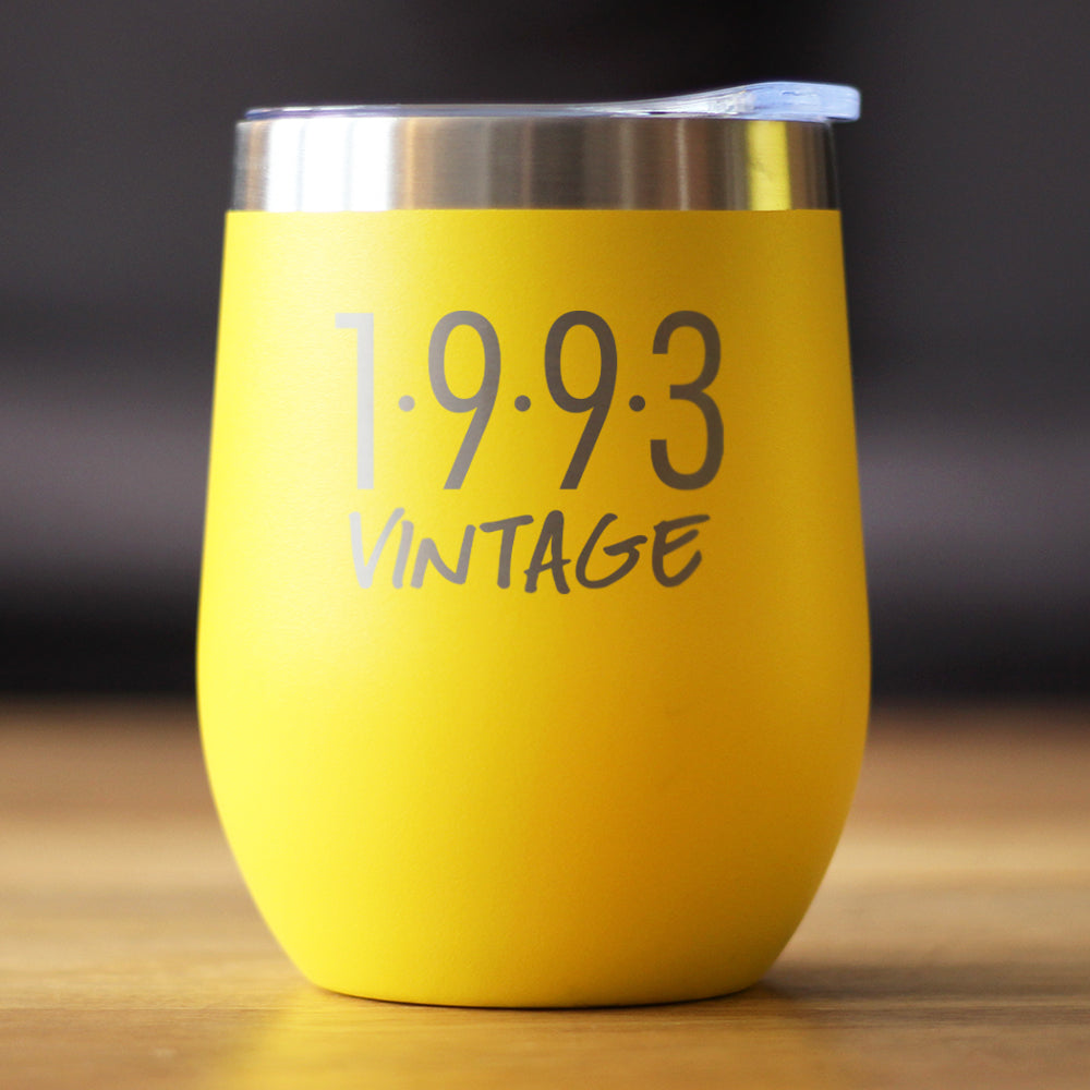 Vintage 1993 - Insulated Wine Tumbler - 33rd Birthday Wine Glass Gifts for Women & Men Turning 33