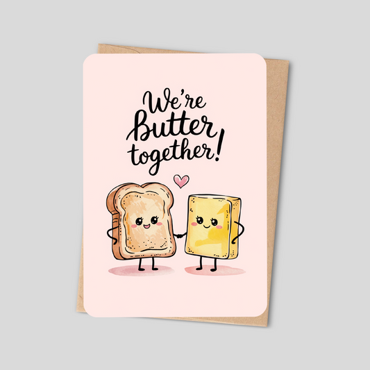 We’re Butter Together – Kawaii Toast & Butter Greeting Card