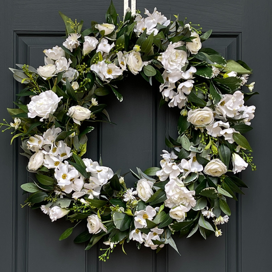 White and Green Dogwood Ranunculus Spring Wreath