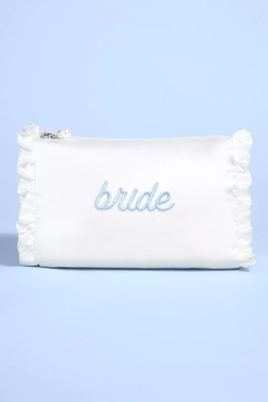 Embroidered Bride Satin Cosmetic Bag