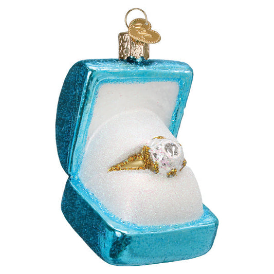 Something Blue Ring Box Glass Ornament