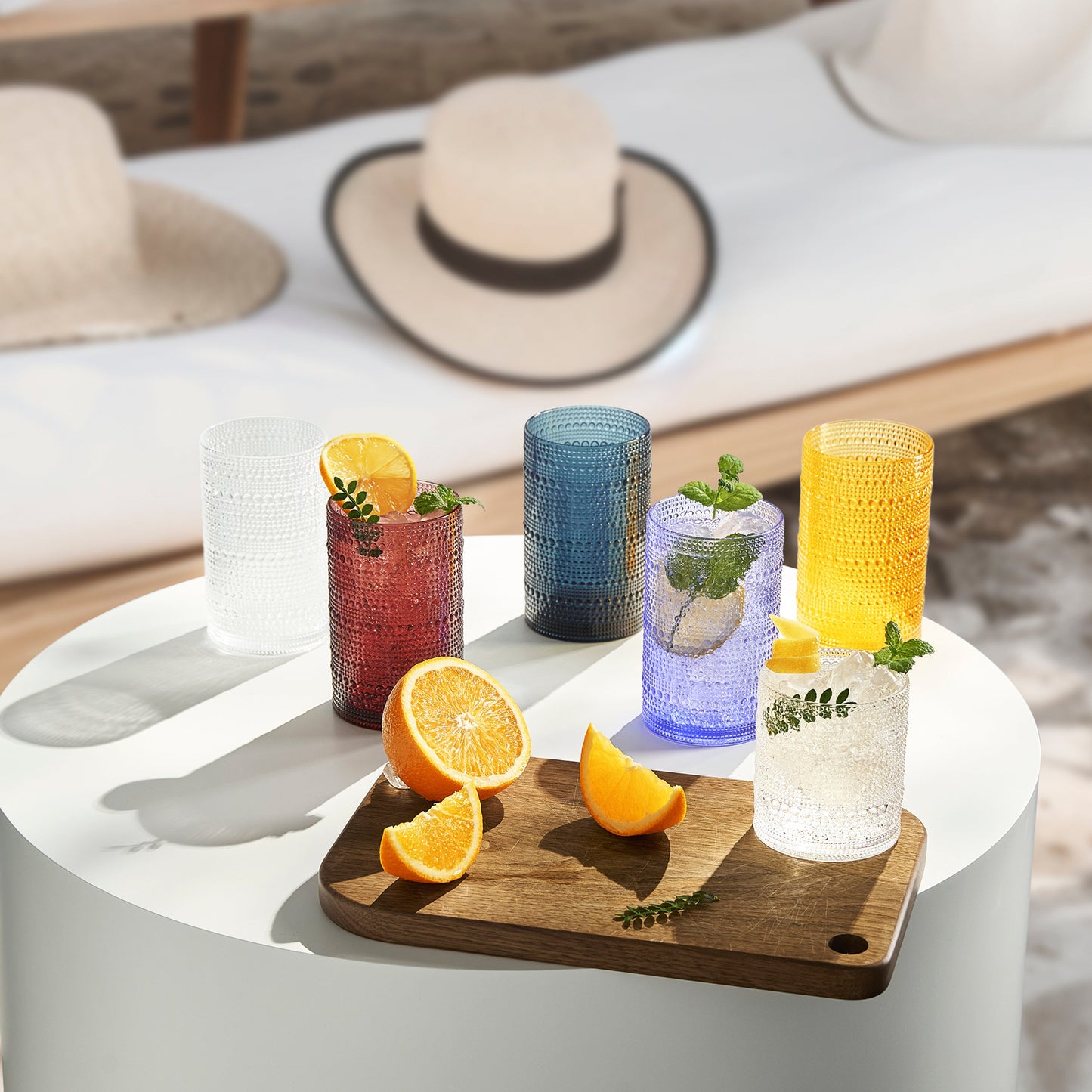 Barcelona Acrylic Highball Hobnail Glassware, Set of 6