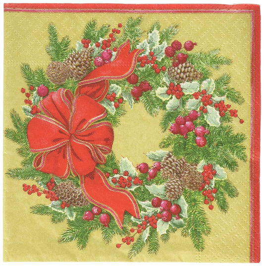 Evergreen Wreath (Gold) - Cocktail Napkin