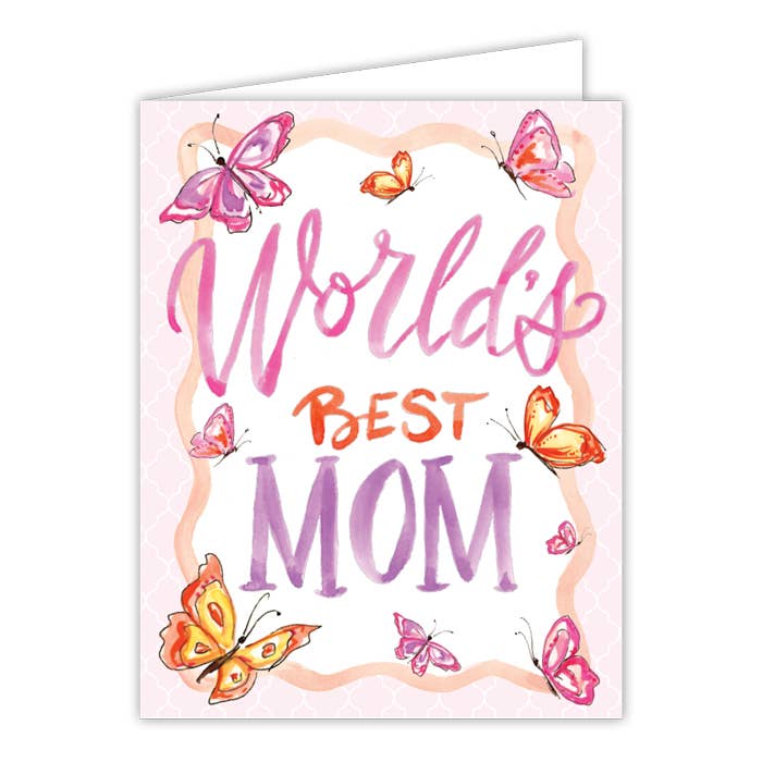 Handpainted World's Best Mom Butterflies Greeting Card