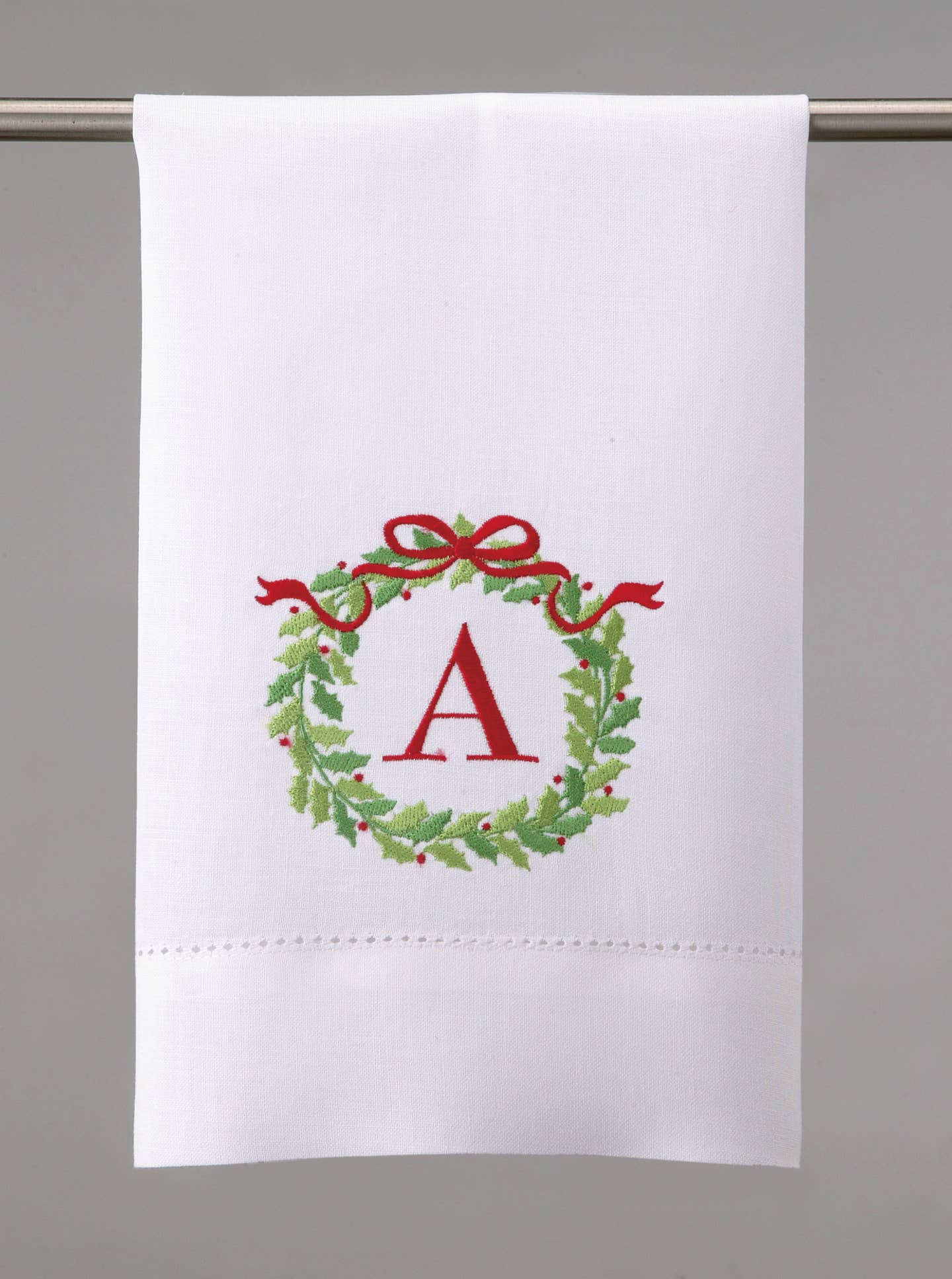 Embroidered Christmas Wreath Initial Guest Towel