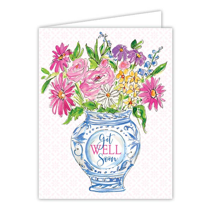 "Get Well Soon" Vase of Flowers Greeting Card