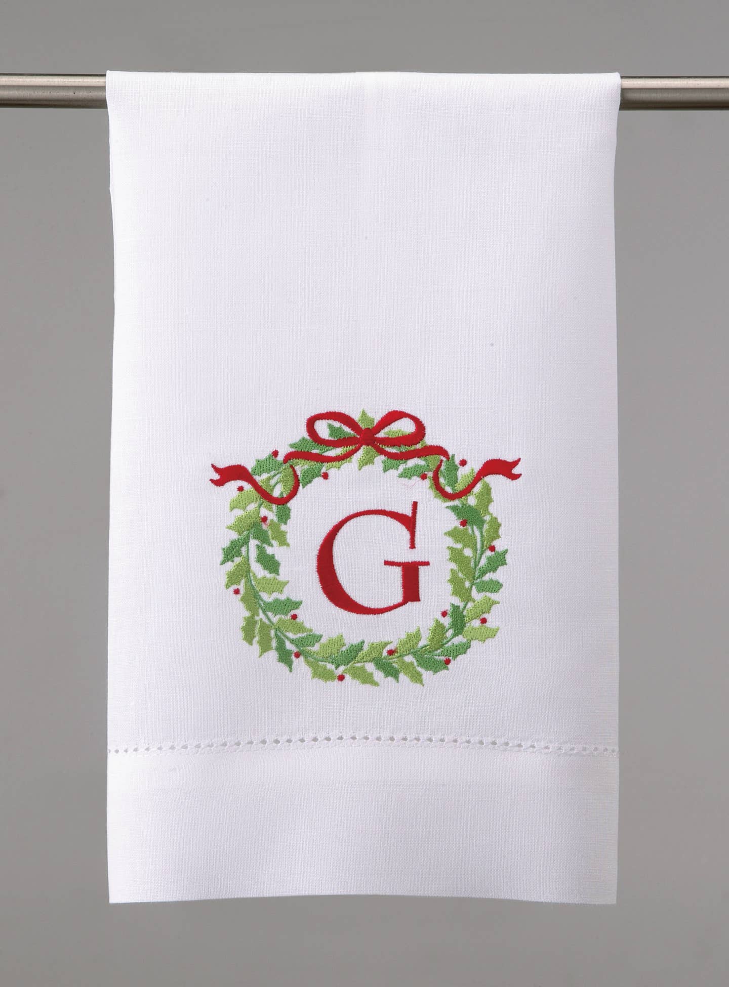 Embroidered Christmas Wreath Initial Guest Towel