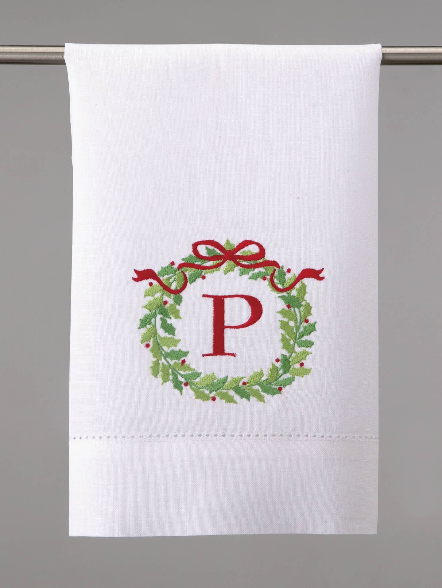 Embroidered Christmas Wreath Initial Guest Towel