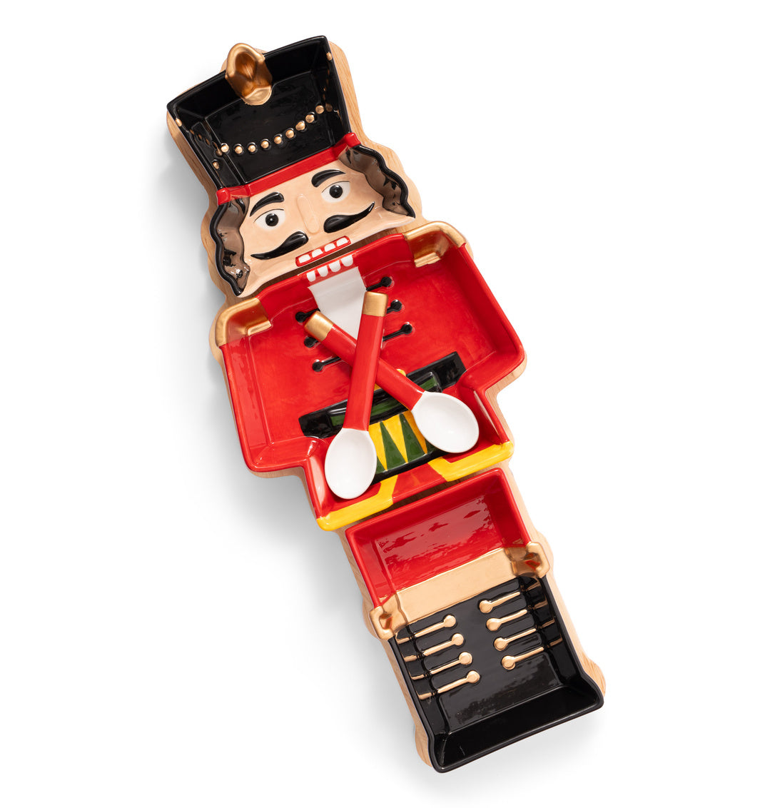 Christmas Carousel Collection - 14" Ceramic Nutcracker Plate with Wood Board