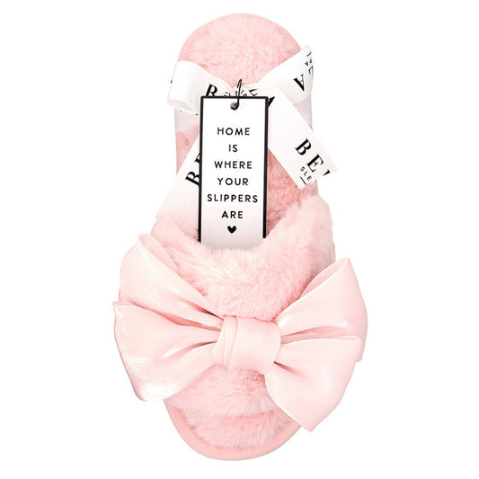 Plush Slippers - Light Blush Bow